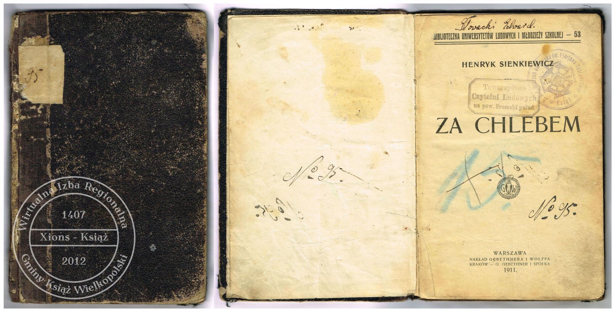 Książka Henryk Sienkiewicz Za chlebem. 1911 r.