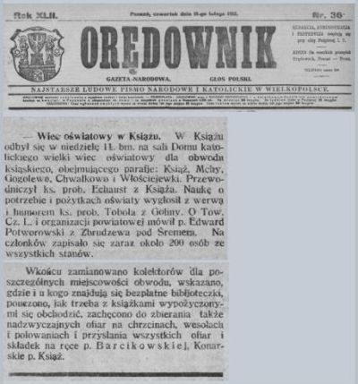 Wiec oświatowy Książ. Xions. Orędownik  - 1912 r. 