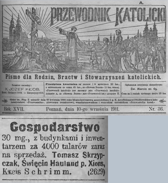 Sprzedam gospodarstwo Świączynek. Przewodnik Katolicki - 1911 r. 