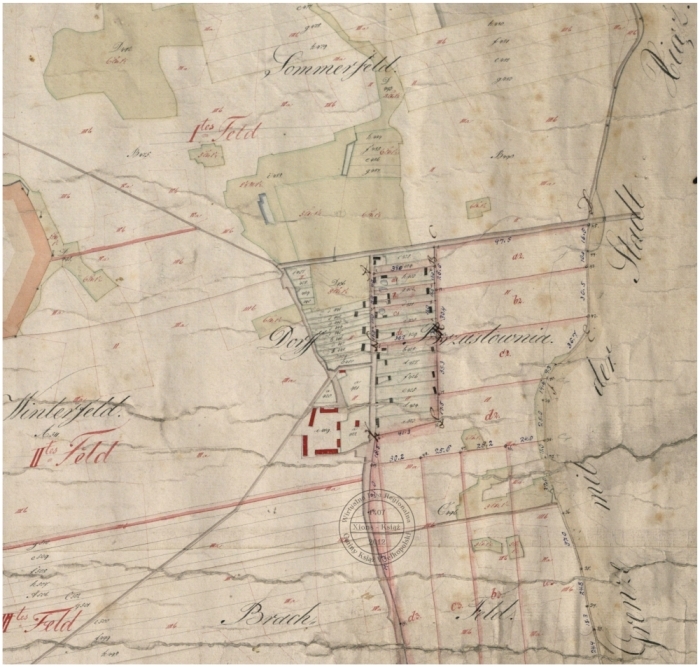 Mapa Brzóstownia. 1832 r. Dorff Brzustownia.