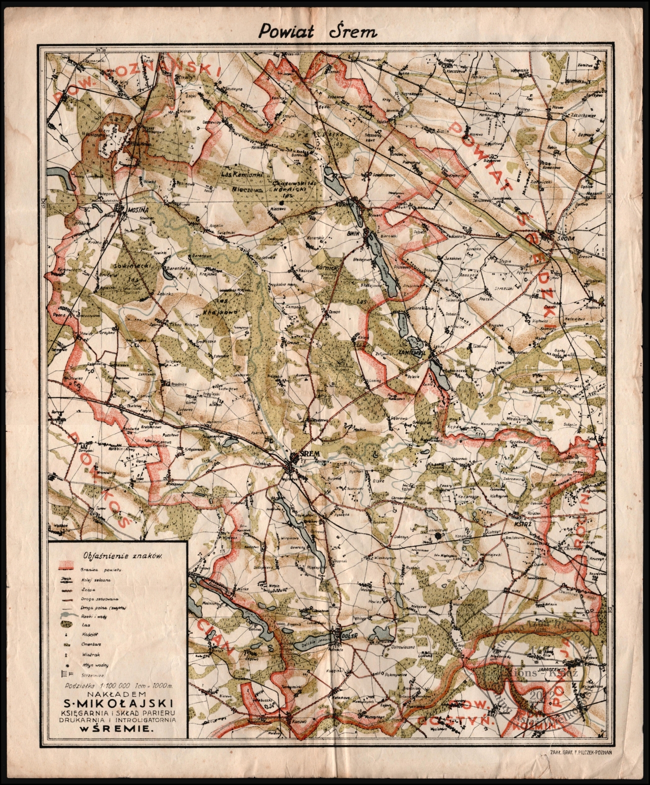 Mapa Powiat Śrem. Lata 20. XX w.