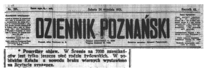 Książ - synagoga na licytację. Dziennik Poznański 1921 r. 