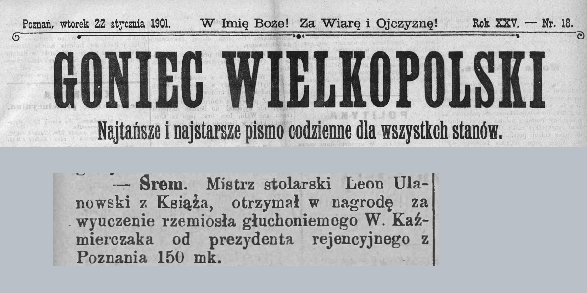 Nagroda dla Leona Ulanowskiego. Goniec Wielkopolski 1901 r.