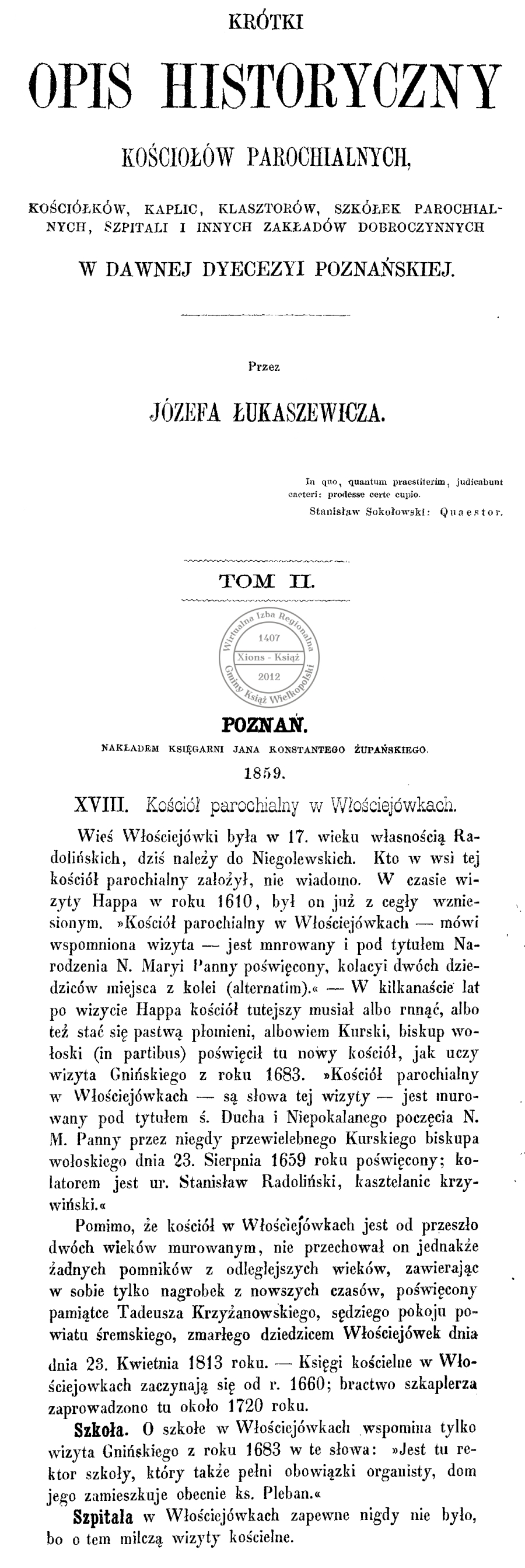 Kościół we Włościejewkach. Opis 1859 r.