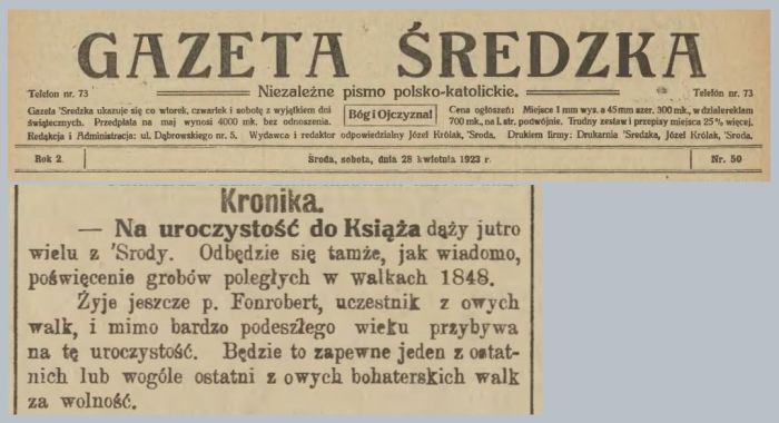 Andrzej Fonrobert w Książu. Gazeta Średzka 1923 r.