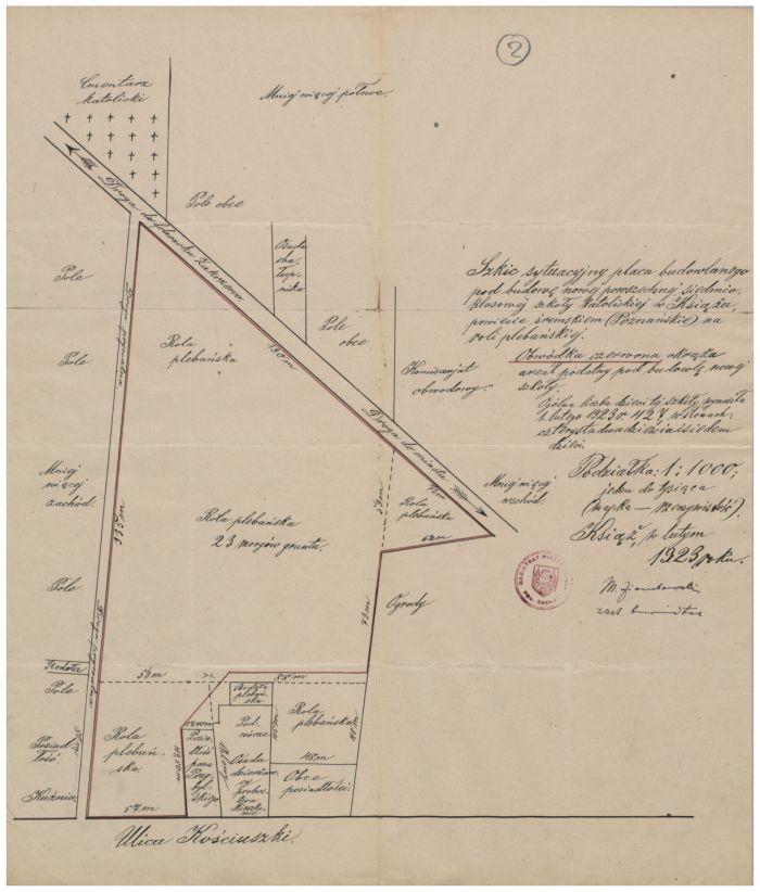 Plan sytuacyjny pod budowę szkoły powszechnej. Książ 1923 r.