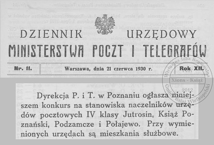 Konkurs. Dziennik Urzędowy Ministerstwa Poczt i Telegrafów 1930 r.