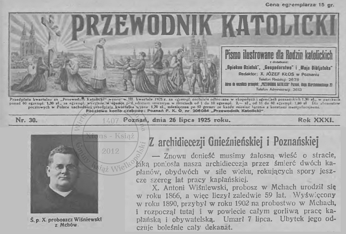 Śmierć ks. Wiśniewskiego z Mchów. Przewodnik Katolicki 1925 r.