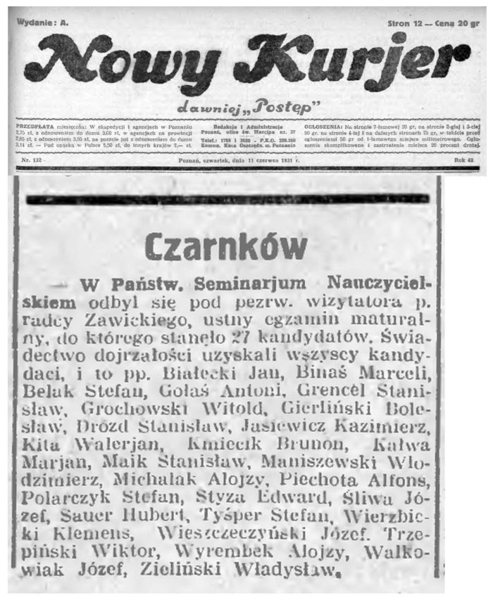 Alojzy Wyrembek - matura. Nowy Kurier 1931r. 