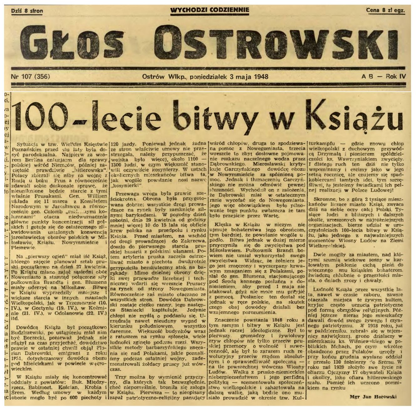 100-lecie bitwy w Książu. Jan Horowski 1948 r.