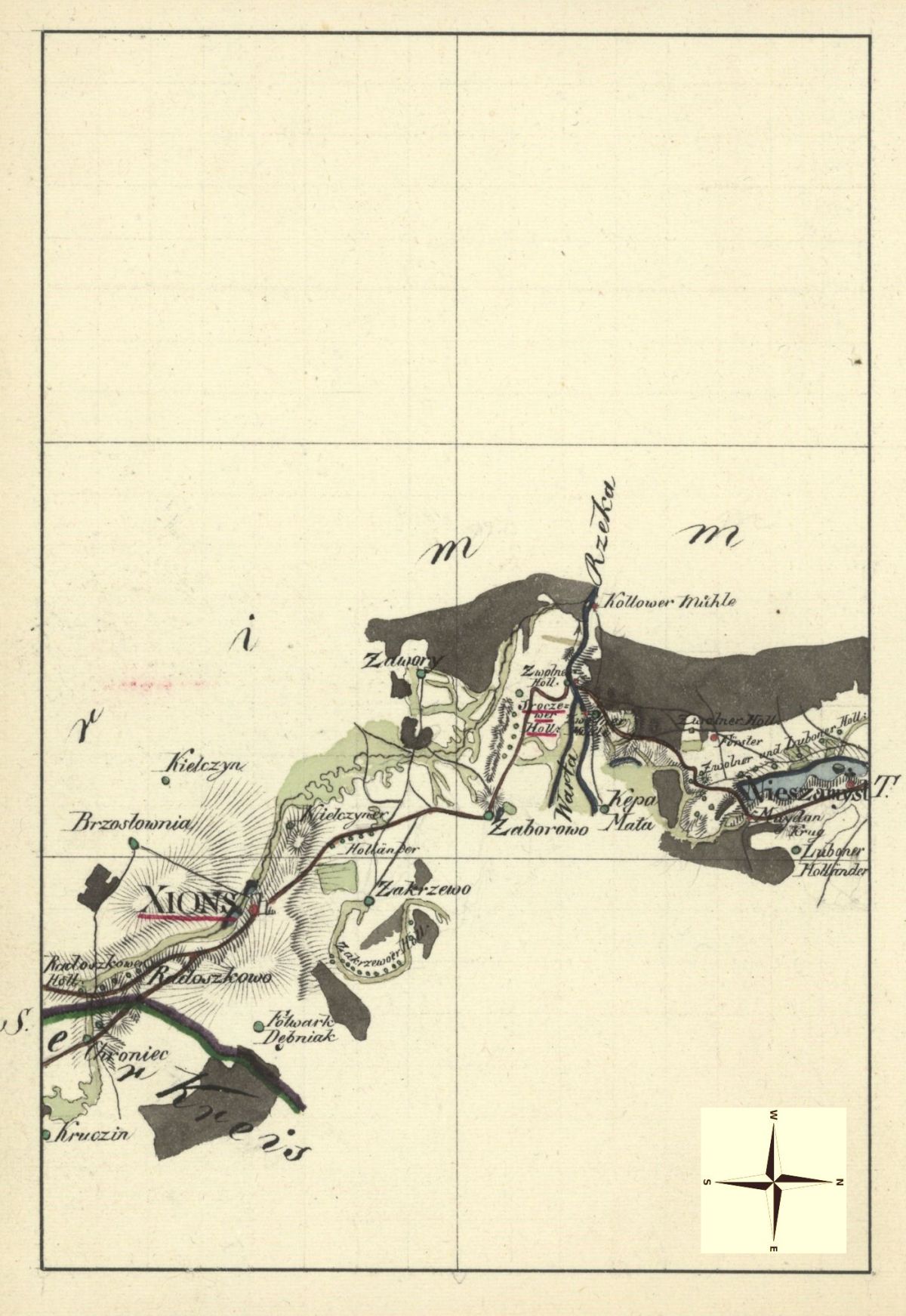 Mapa drogowa 1815 r. Z Warszawy do Poznania przez Książ (Xions).