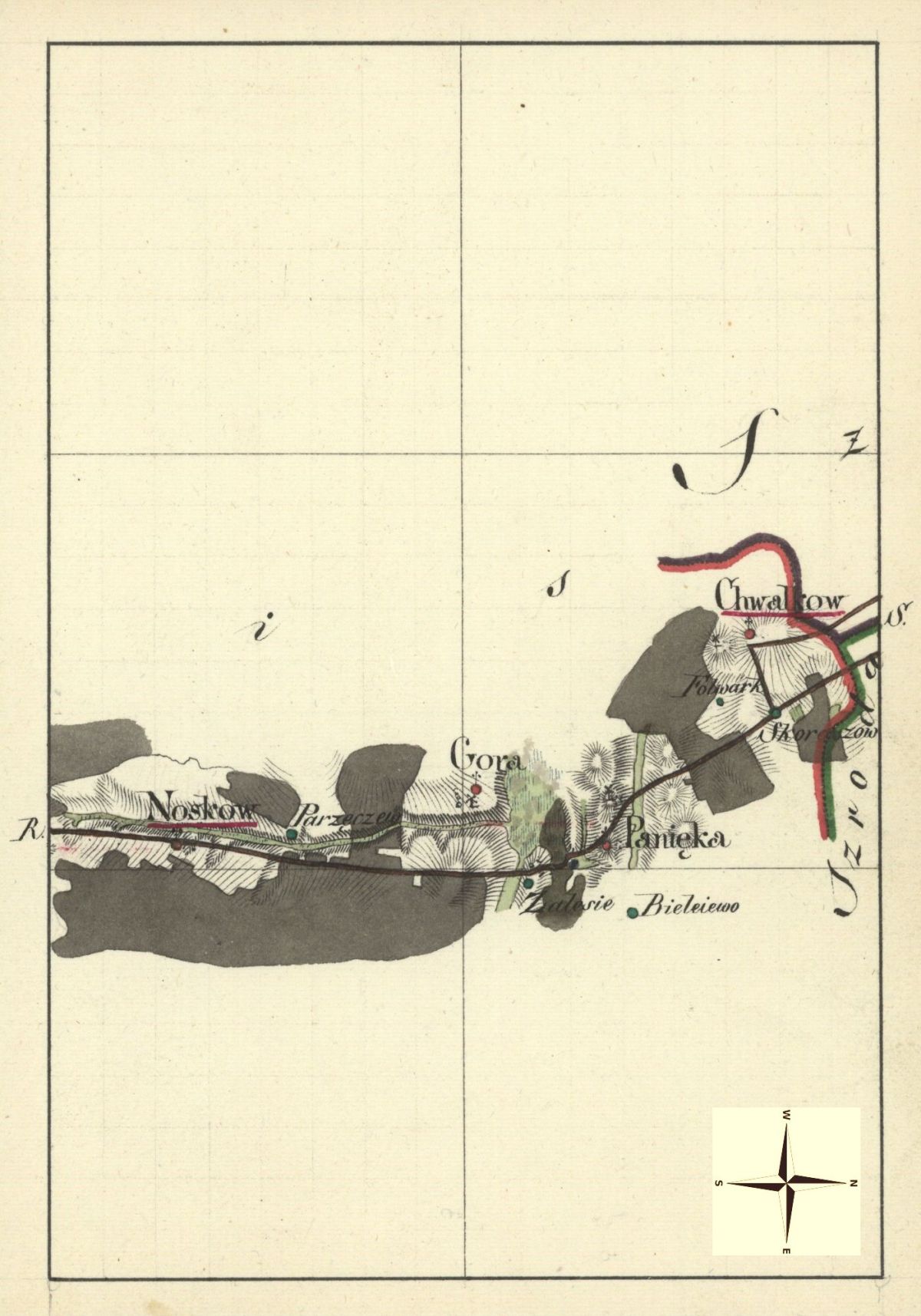 Mapa drogowa 1815 r. Z Warszawy do Poznania przez Chwałkowo.