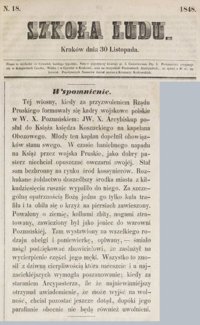 Hilary Koszutski-wspomnienie. Szkoła Ludu 1848 r. 