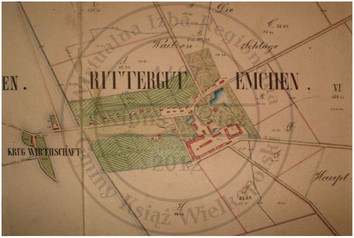 Mapa dobra rycerskie Mchy 1868 r. fragment