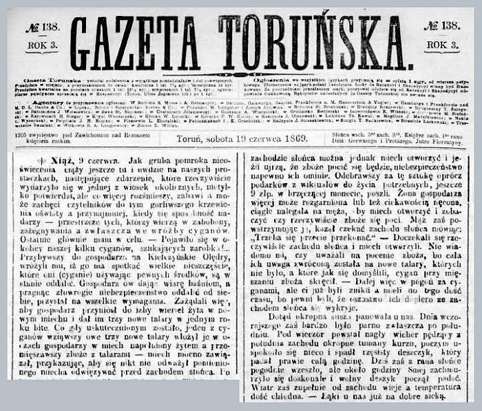 Cyganie w Kiełczynku. Gazeta Toruńska 1869 r.