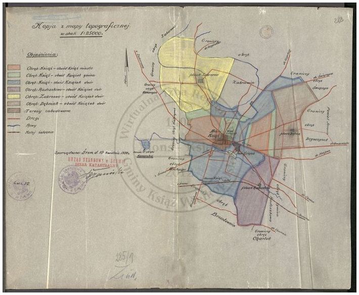 Mapa obszarów Książ i Książek.1934 r.