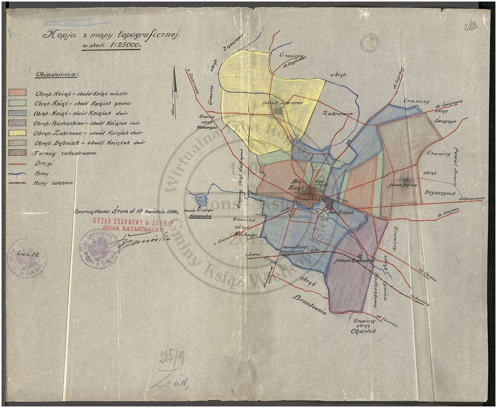 Mapa obszarów Książ i Książek.1934 r.