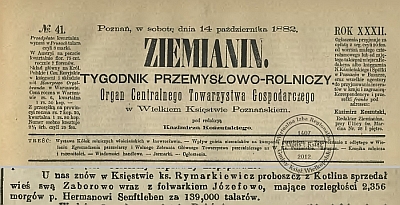 Sprzedaż Zaborowa i folwarku Józefowo. Ziemianin 1882 r. 