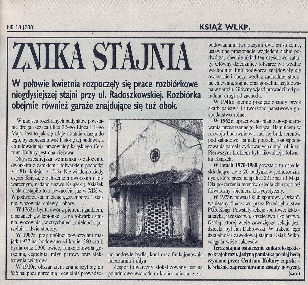 Znika stajnia - artykuł prasowy