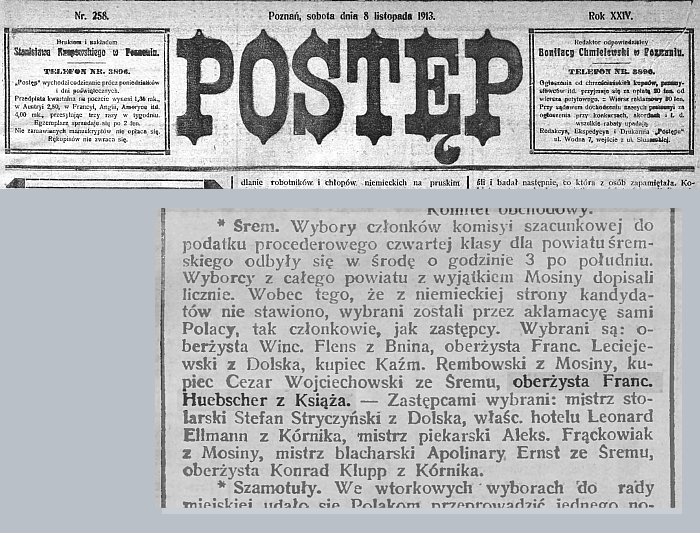 Huebscher oberżysta Książ. Postęp - 1913 r.