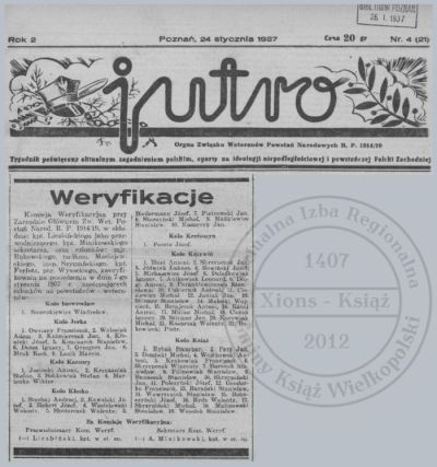 Weryfikacja powstańców koła Książ. Jutro 1937 r.