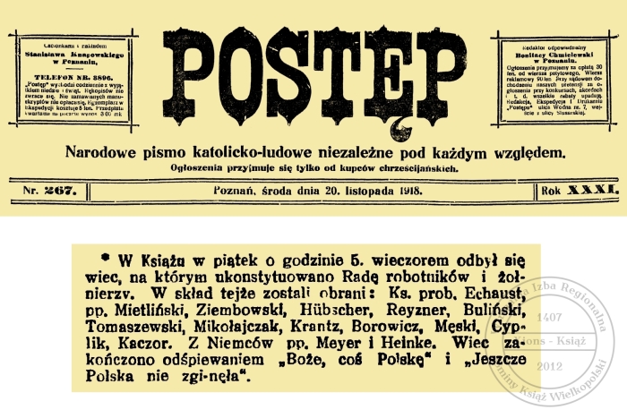 Utworzenie Rady Robotników i Żołnierzy w Książu, 1918 r.