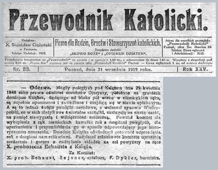 Odezwa w sprawie mogił. Przewodnik Katolicki - 1919 r.