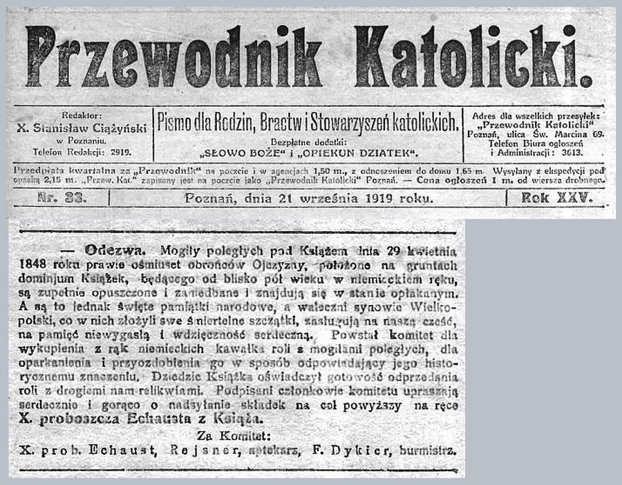 Odezwa w sprawie mogił. Przewodnik Katolicki - 1919 r.