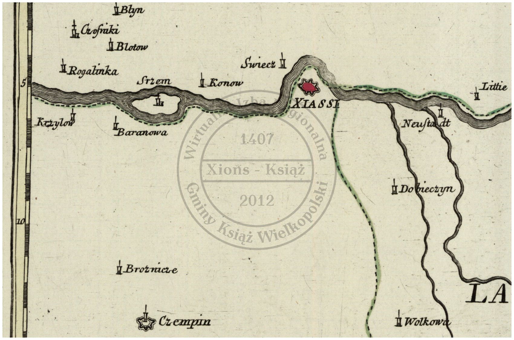 Mapa topograficzna Niemiec 1789 r. Xiassi - Książ. (fragment)