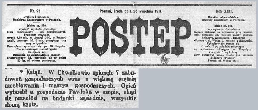 Pożar w Chwałkowie Kościelnym. Postęp - 1911 r.