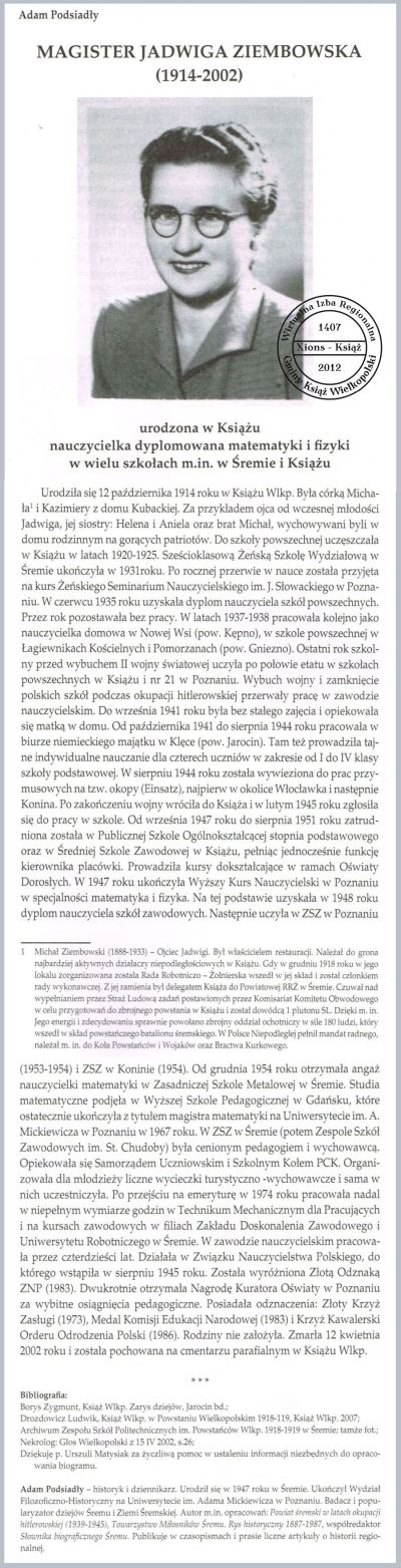 Jadwiga Ziembowska - biogram. Adam Podsiadły 2010 r.