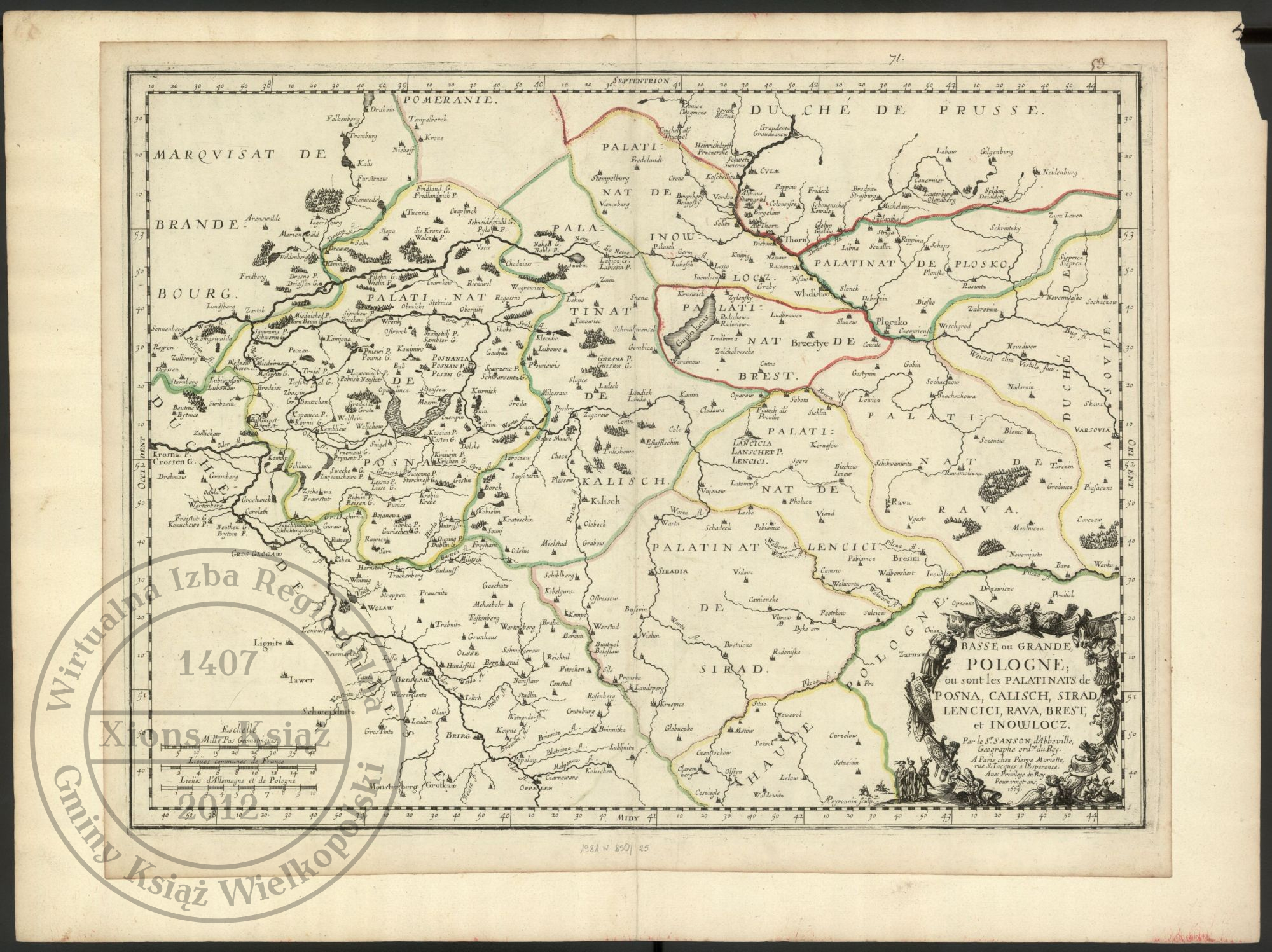 Mapa Wielkopolski 1665 r. Książ, Xiassi.