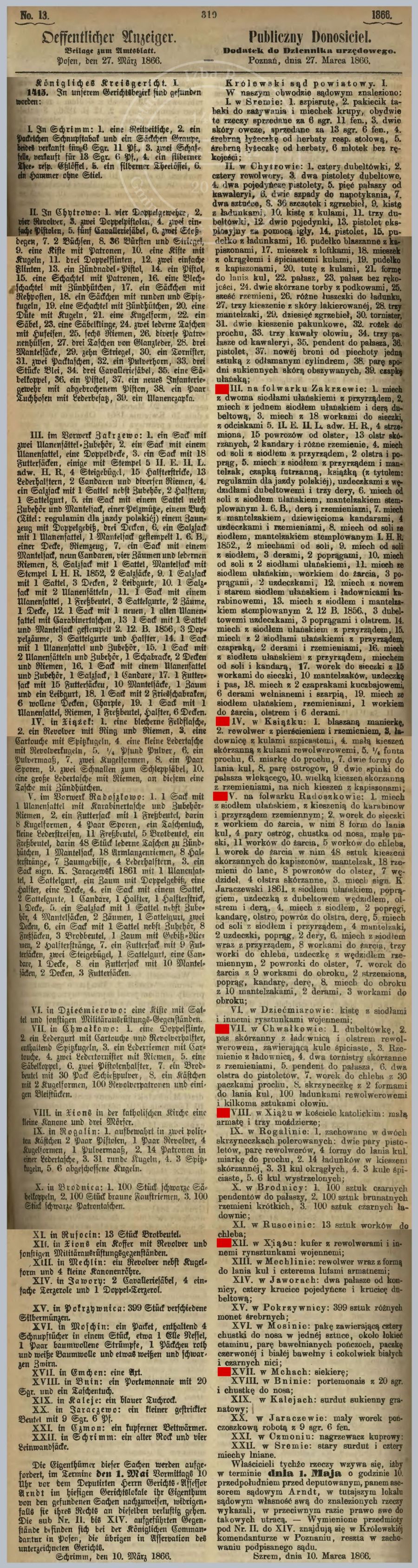 Rewizje po Powstaniu Styczniowym. Publiczny Donosiciel 1866 r.