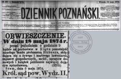 Licytacja majątku po ks. Huebnerze. Książ 1874 r.