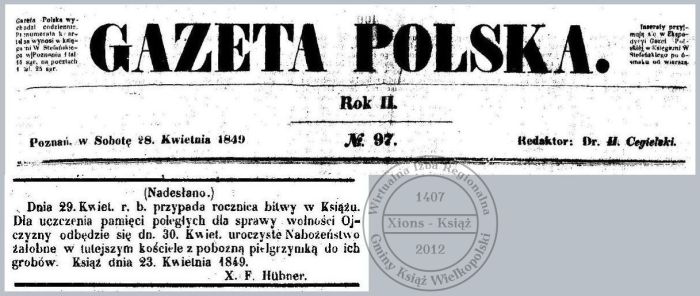 1. rocznica bitwy o Książ 1848. Nabożeństwo 1849 r.