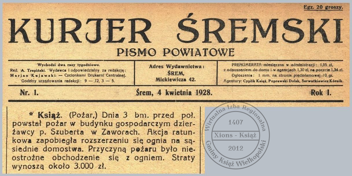 Pożar - Zawory 1928 r.