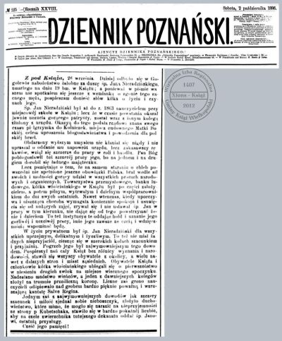 Jan Nieradziński - wspomnienie. Książ 1886 r.