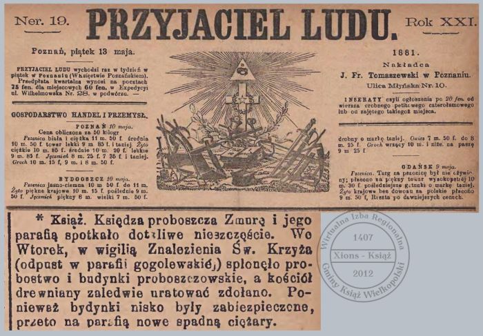 Pożar probostwa. Gogolewo 1881 r.