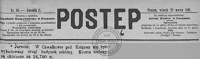 Nowa szkoła w Chwałkowie - Postęp 1891 r.