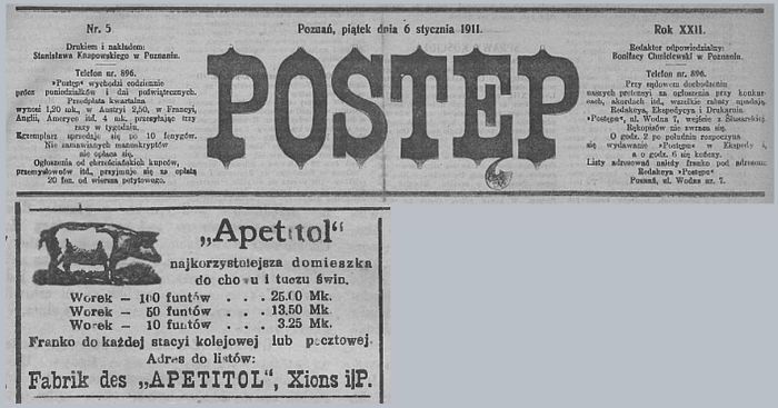 Apetitol - reklama. Postęp - 1911 r.