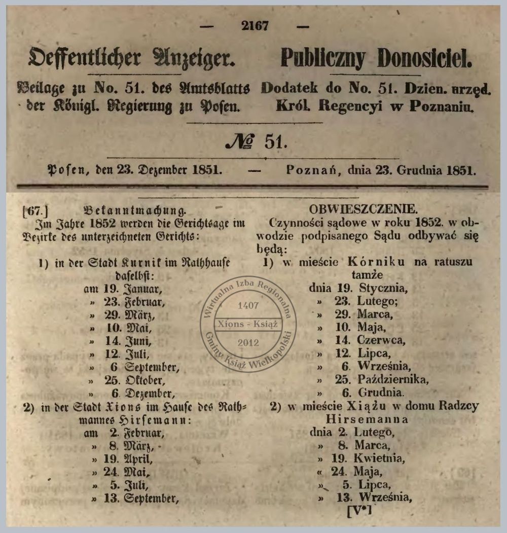 August Hirsemann radca sądowy. Książ 1851 r.