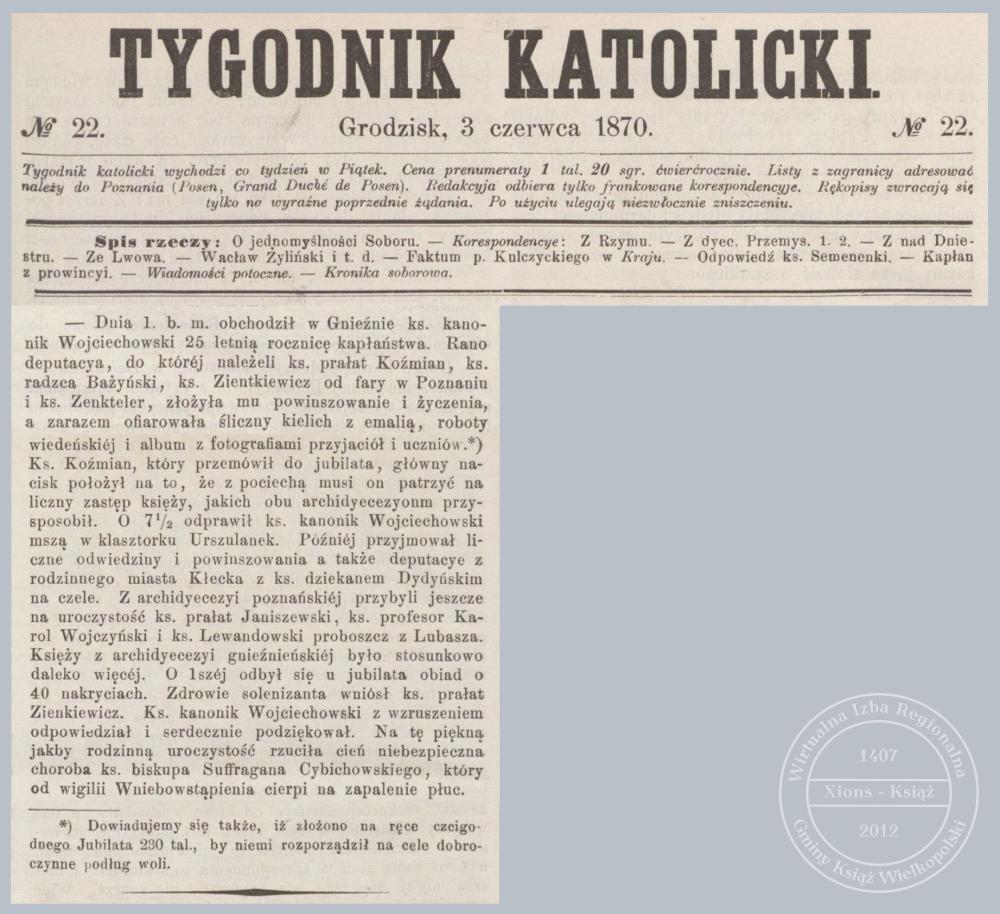 Ks. Walenty Wojciechowski 25 lat kapłaństwa. 1870 r.
