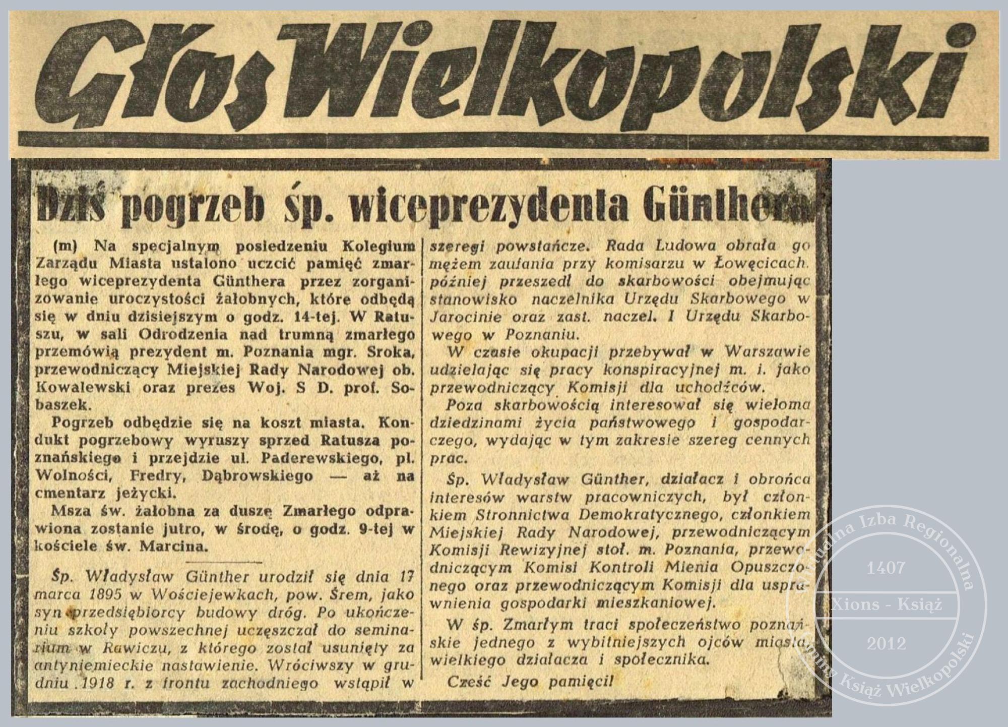Władysław Günther pogrzeb 1946 r.