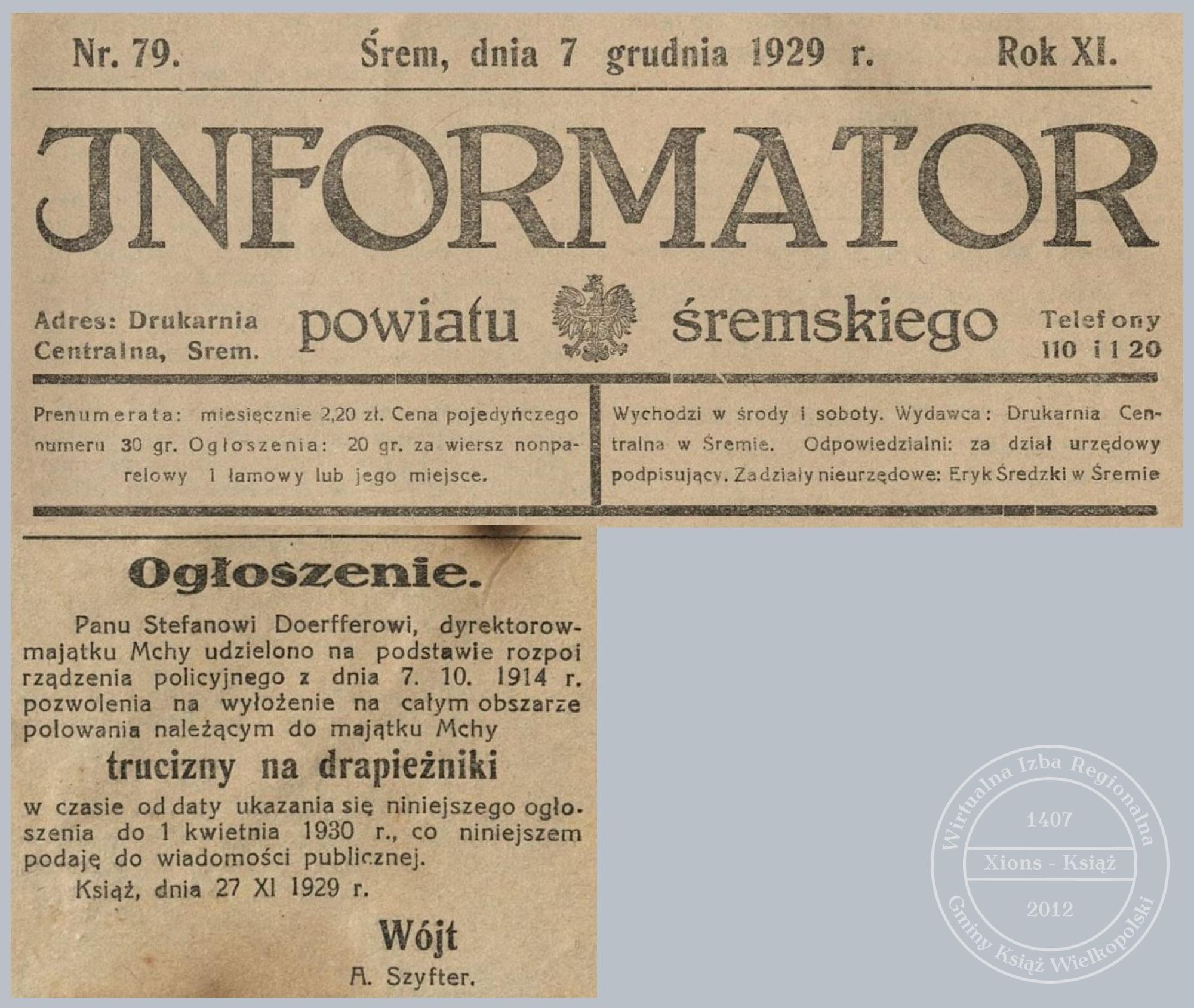 Doerffer Stefan pozwolenie 1929 r.