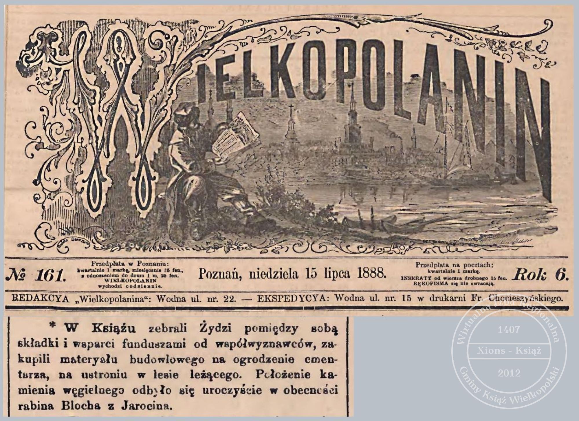 Cmentarz żydowski Książ 1888 r.