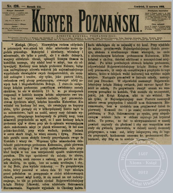 Misja i wizyta biskupa Likowskiego w Książu, maj 1892 r.