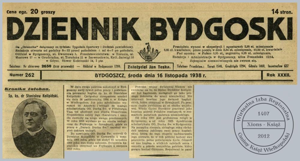 Wspomnienie pośmiertne ks. Stanisława Kolipińskiego