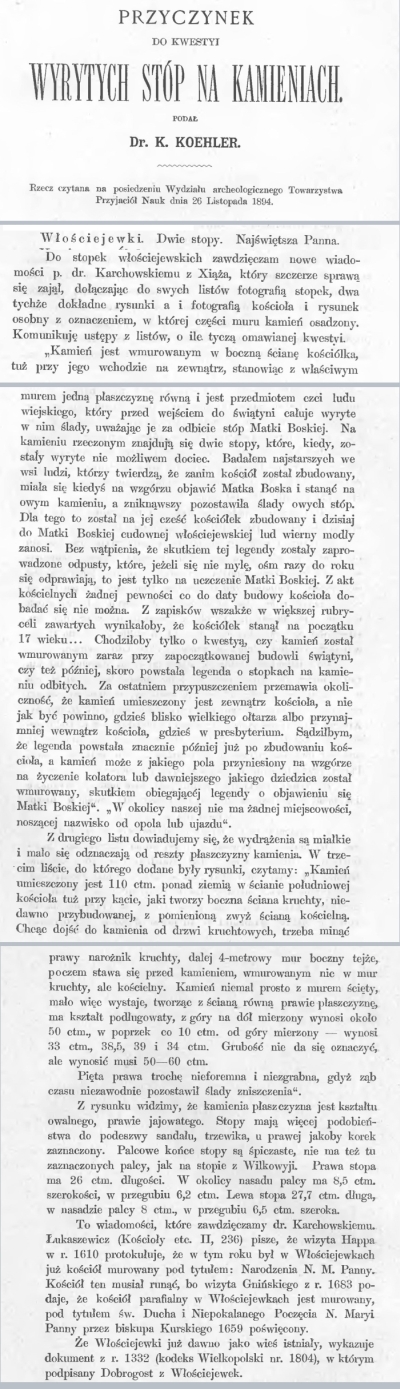 Przyczynek do kwestyi wyrytych stóp na kamieniach. 1894 r.