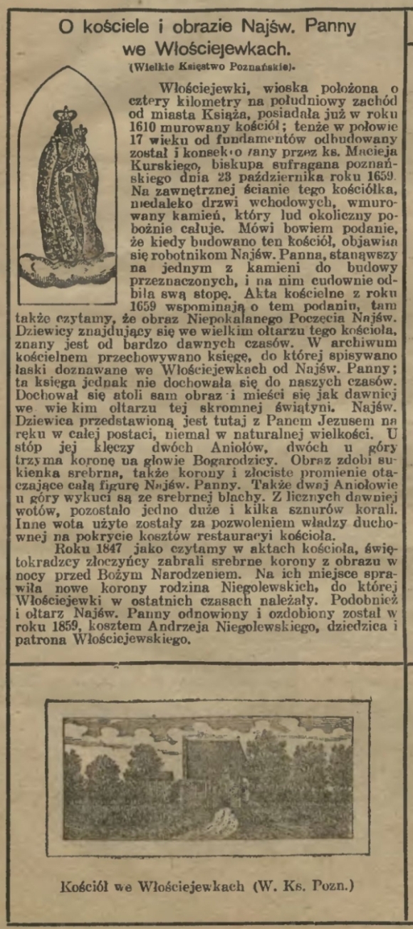 O kościele i obrazie Najśw. Panny we Włościejewkach. 1920 r.