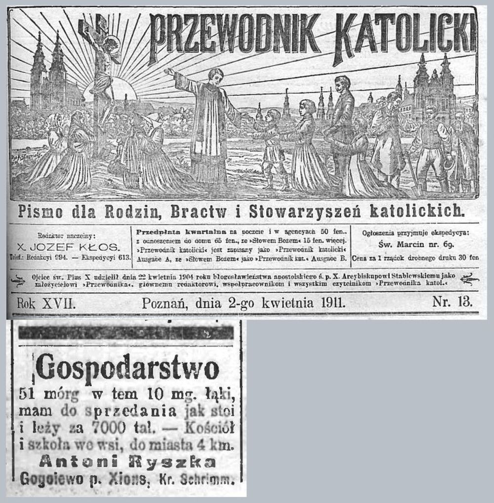 Gospodarstwo na sprzedaż - Gogolewo. Przewodnik Katolicki - 1911 r. 